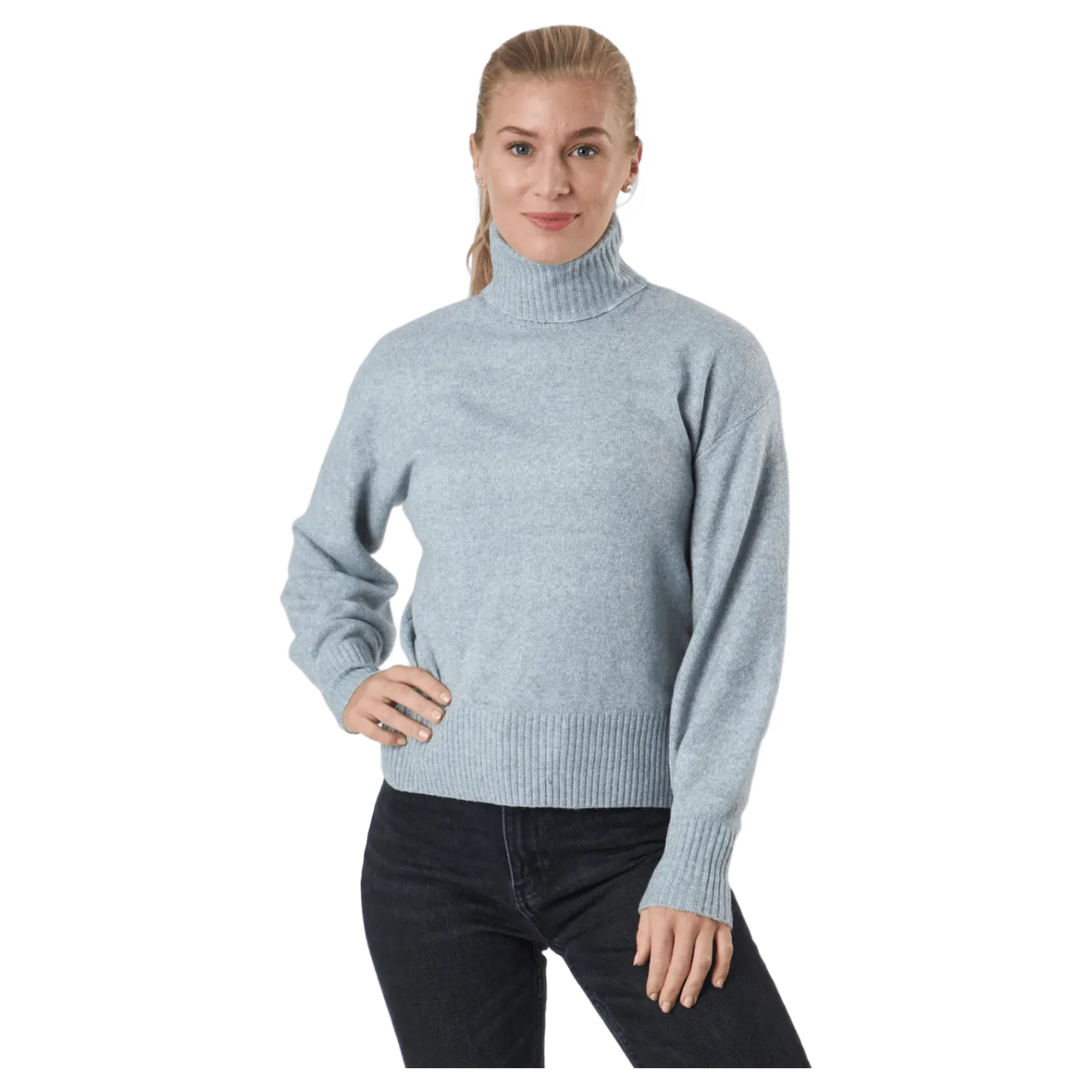 Pccava Ls High Neck Knit Bc Light Grey Melange