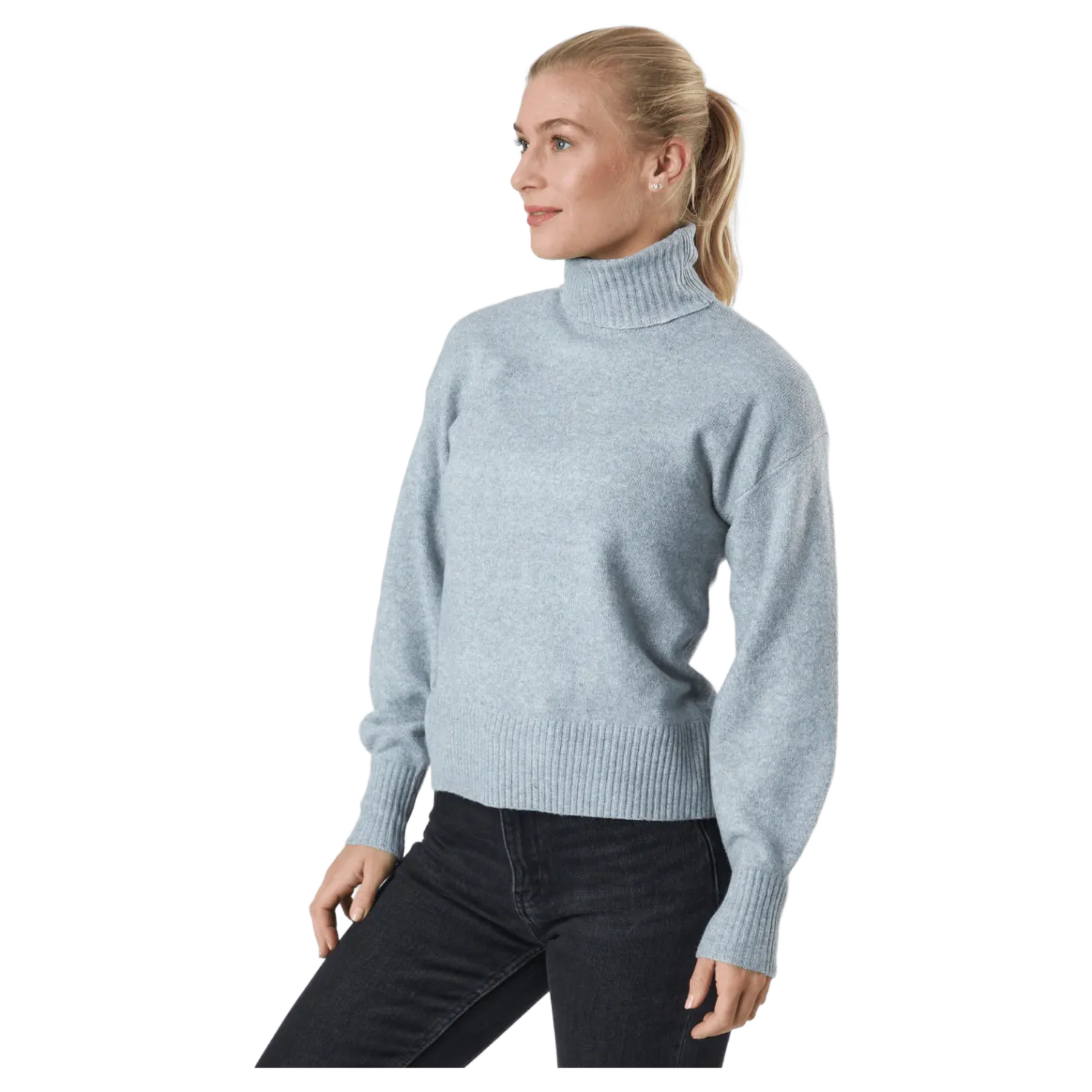 Pccava Ls High Neck Knit Bc Light Grey Melange