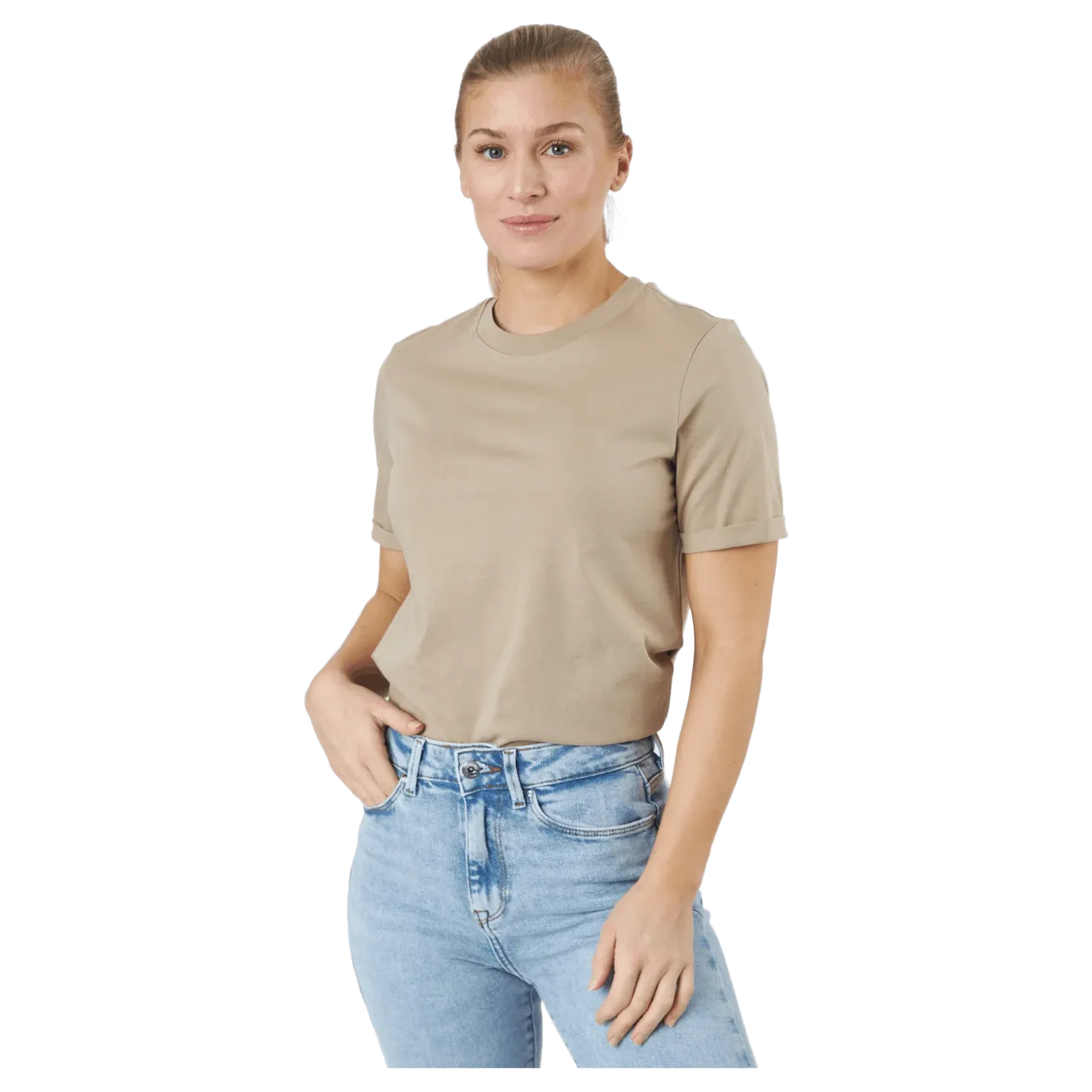 Pcria Ss Fold Up Solid Tee Bc Silver Mink