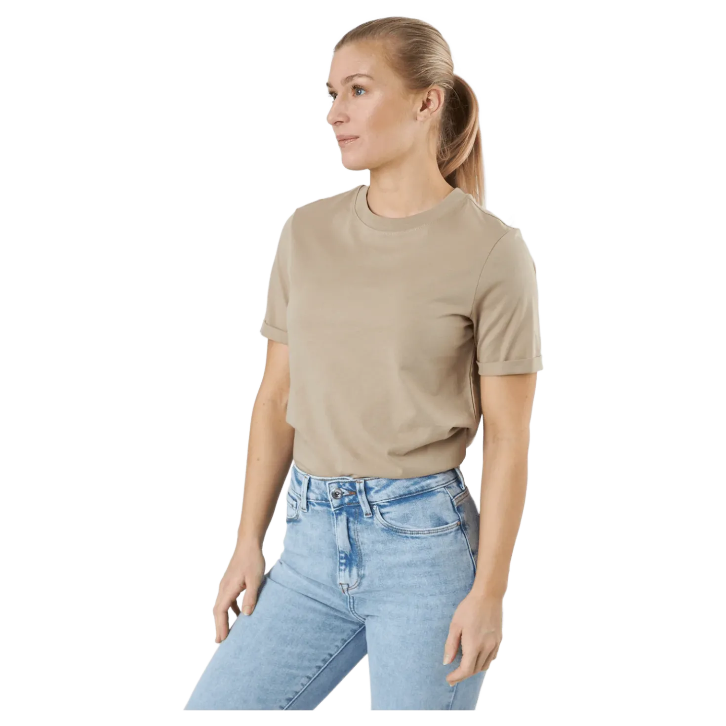 Pcria Ss Fold Up Solid Tee Bc Silver Mink