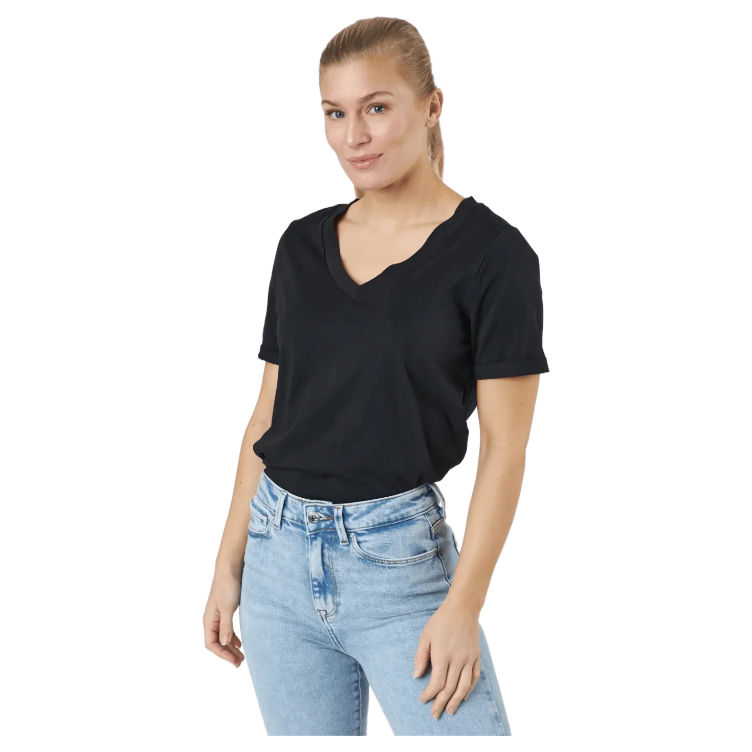 Pcria Ss V-neck Solid Tee Bc Black