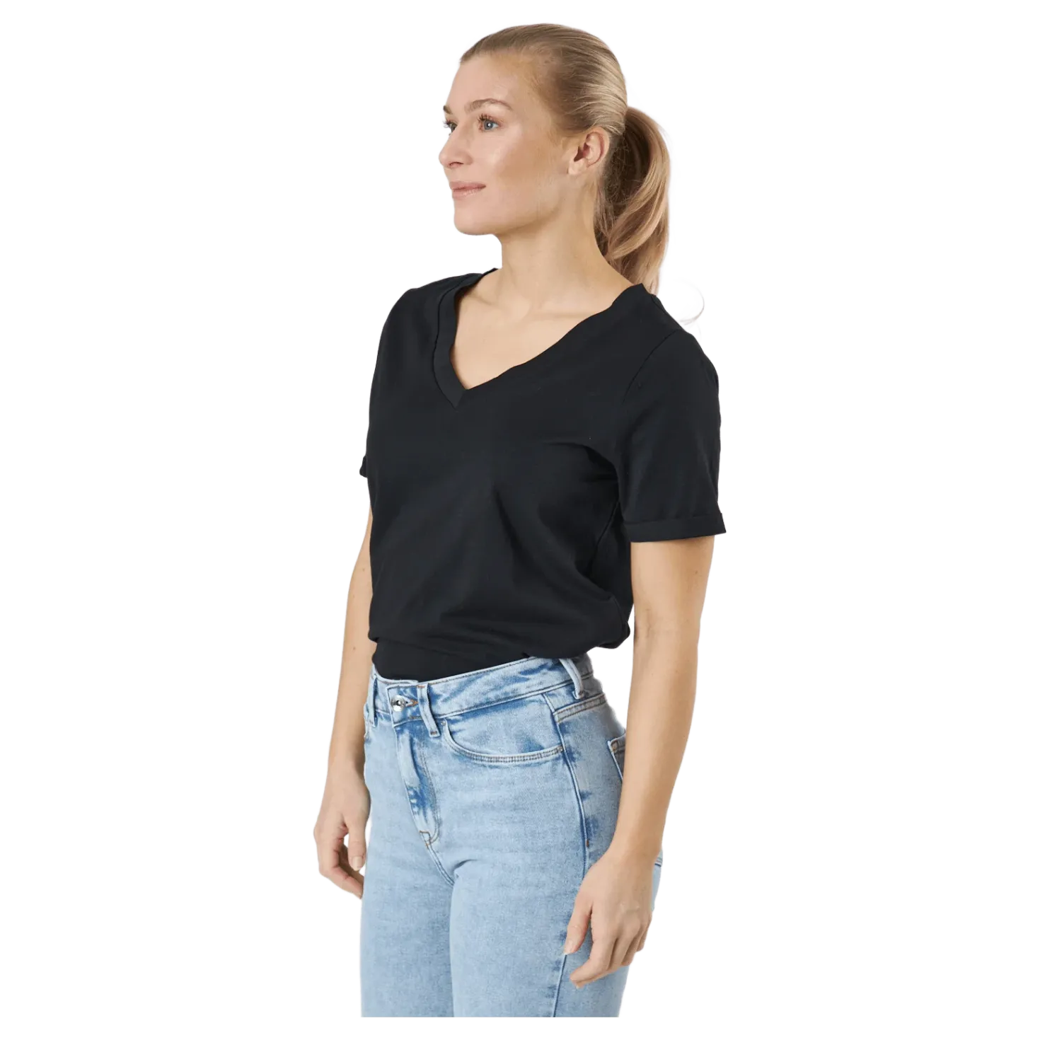 Pcria Ss V-neck Solid Tee Bc Black