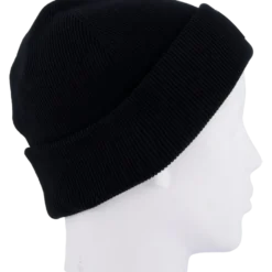 Ribbed Cotton Badge Beanie Noir 031