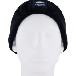 Ribbed Cotton Badge Beanie Noir 031