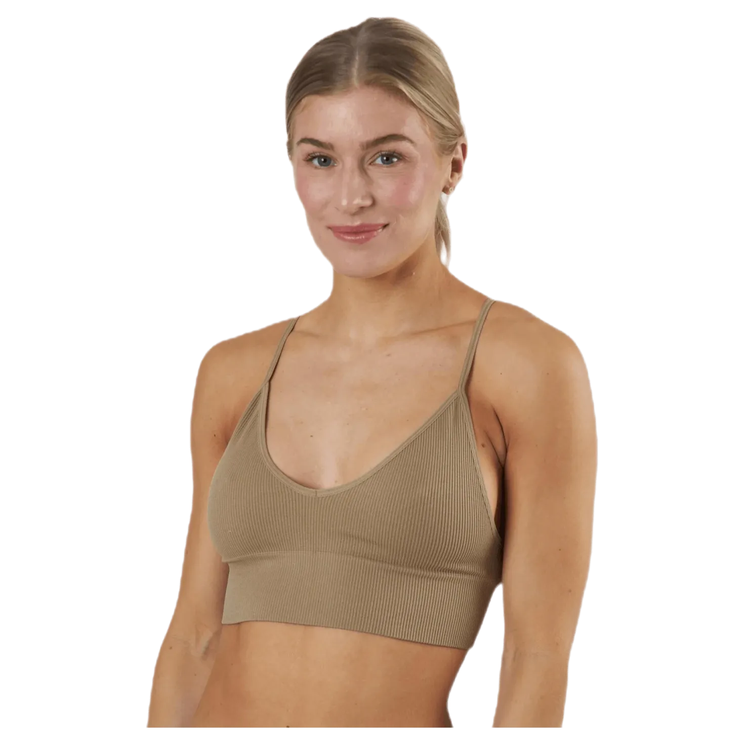 Vicky Rib Seamless V-neck Top Beige