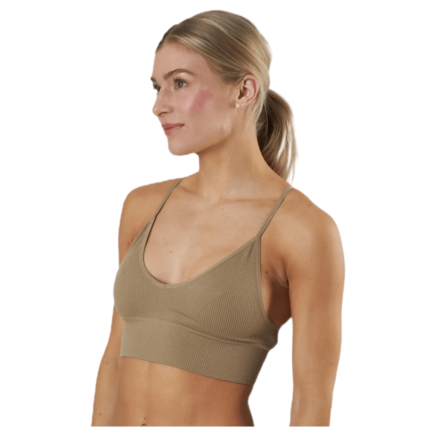 Vicky Rib Seamless V-neck Top Beige