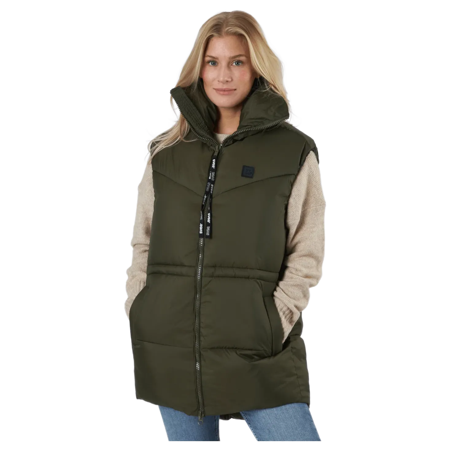 W. Generous Hip Length Vest Dark Army
