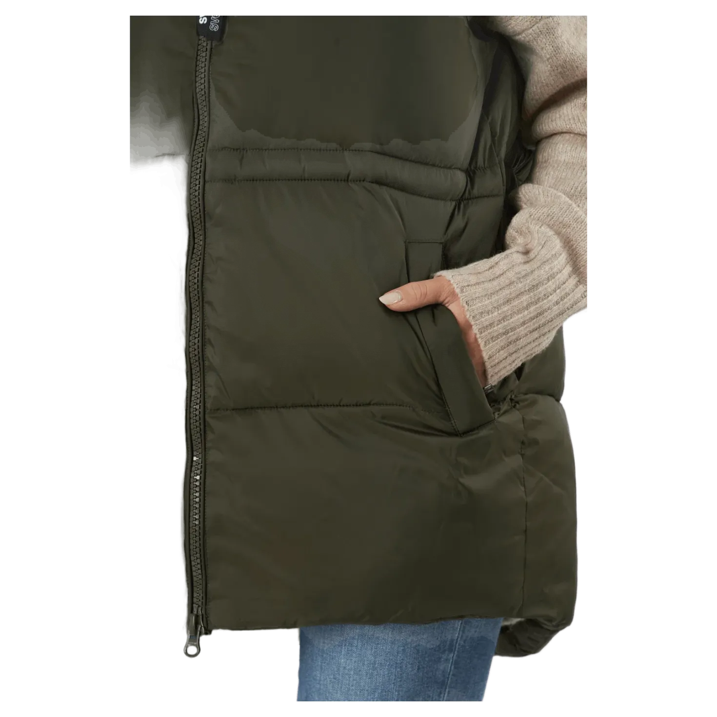 W. Generous Hip Length Vest Dark Army