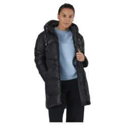 W. Mid Length Shiny Jacket Black
