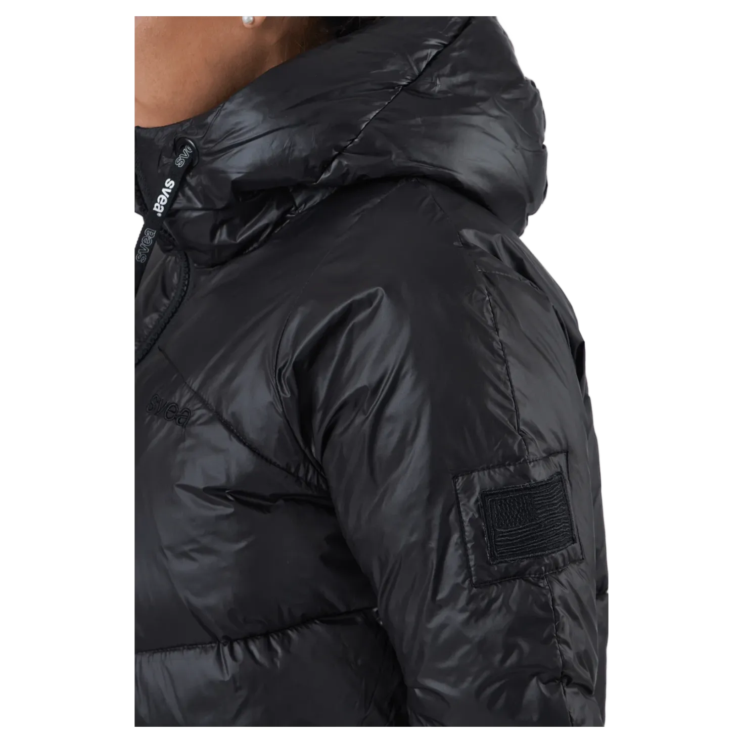 W. Mid Length Shiny Jacket Black